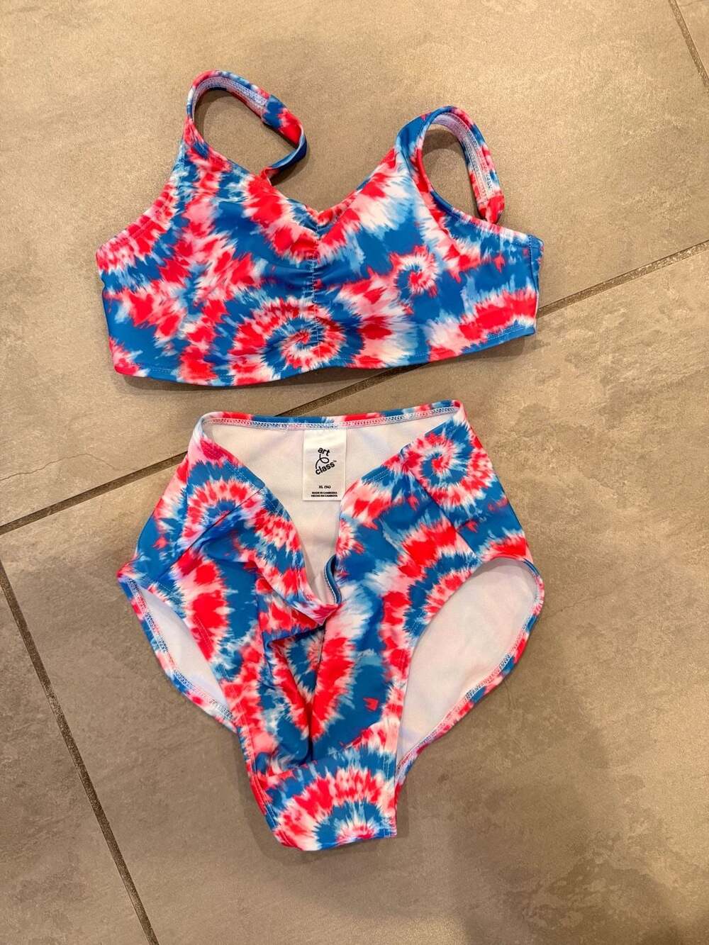 Art Class Girls Tie-Dye Bikini Set Red White and Blue